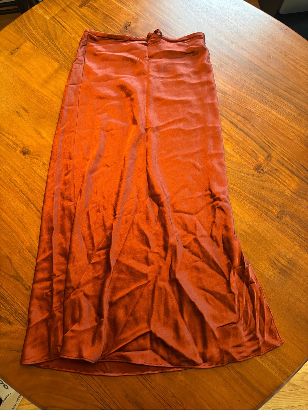 Madewell Satin Slip Midi Skirt in Rust Orange